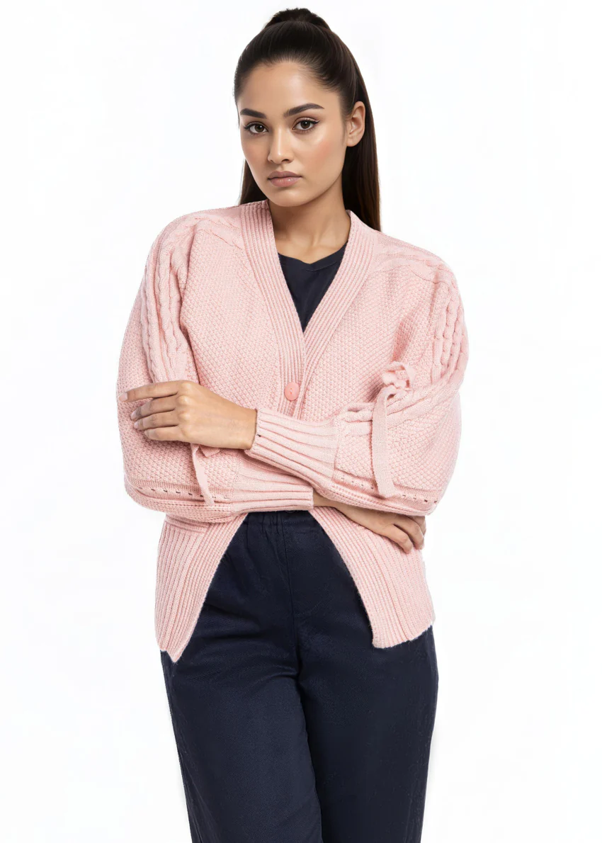 Pink-V-Cardigan Full Sleeves Sweater (25Y-001-67) - Image 3