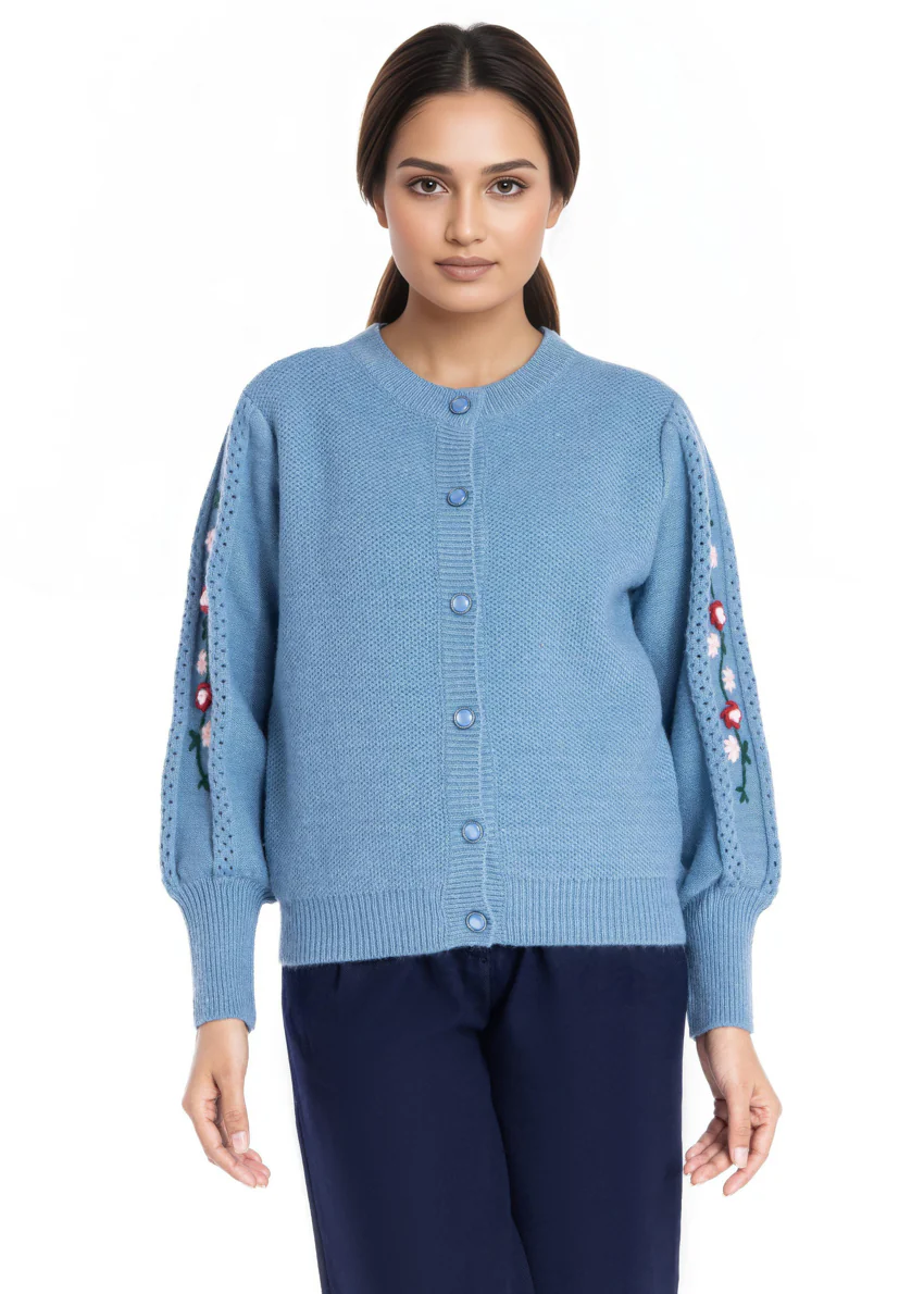 Blue-Round Neck Cardigan Full Sleeves Sweater (25Y-002-67) - Image 2
