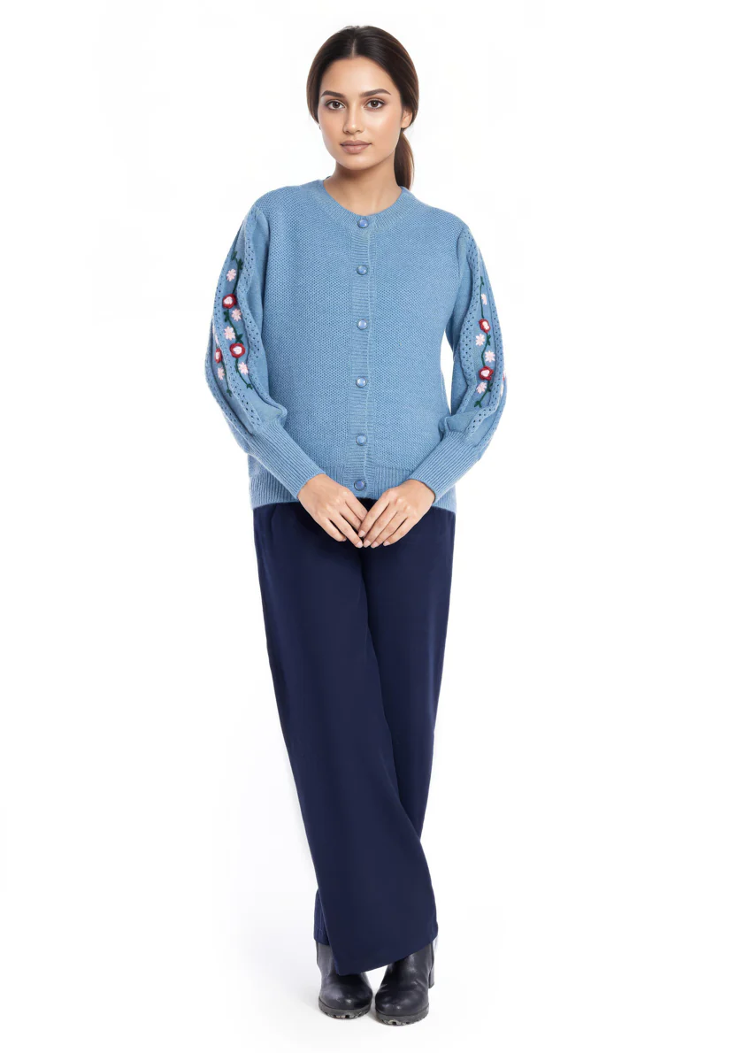 Blue-Round Neck Cardigan Full Sleeves Sweater (25Y-002-67) - Image 3