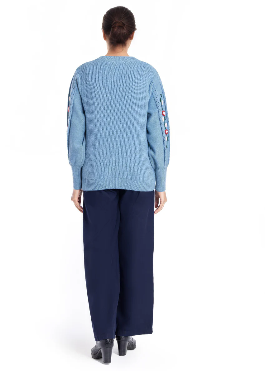 Blue-Round Neck Cardigan Full Sleeves Sweater (25Y-002-67) - Image 4