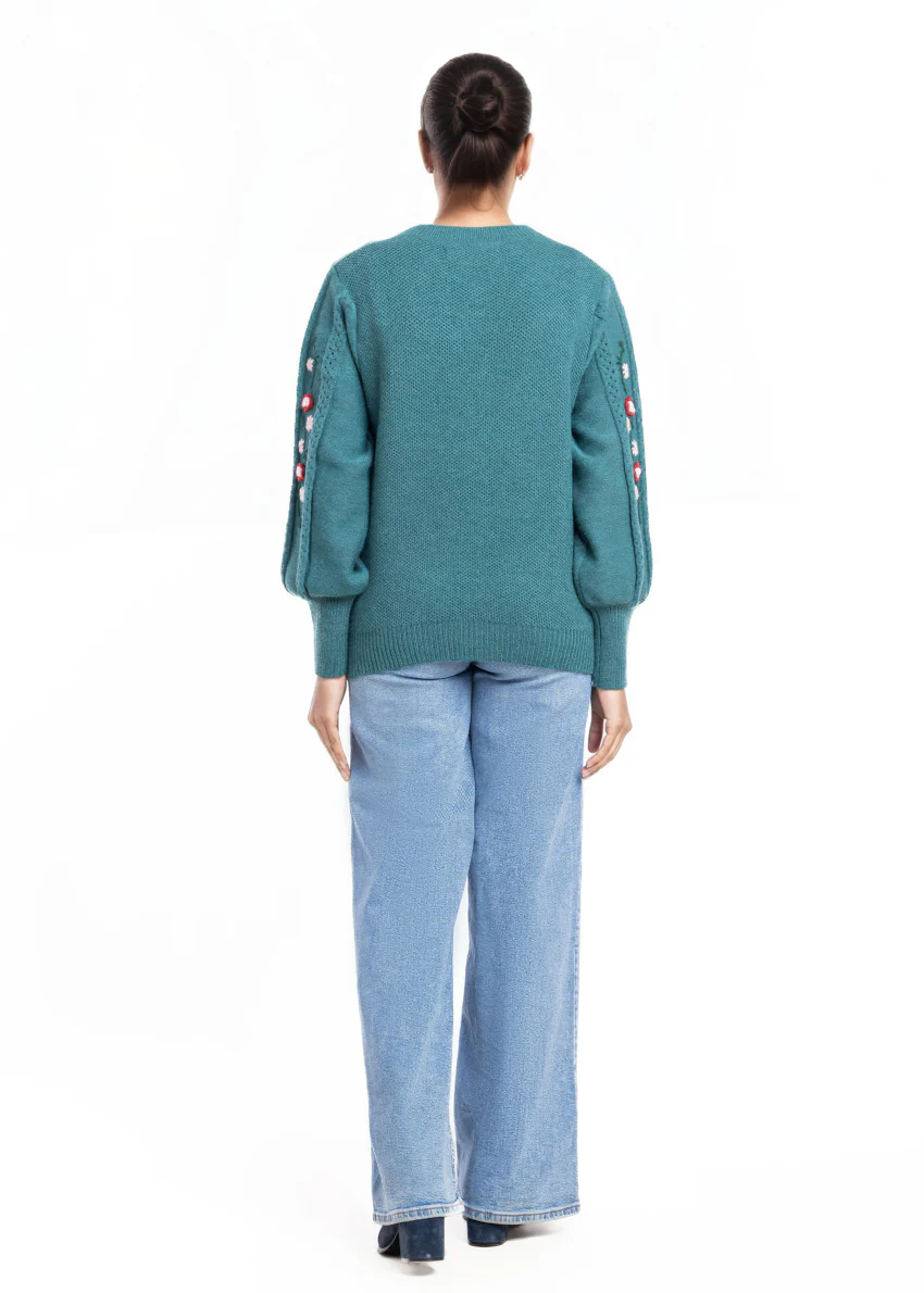 Green-Round Neck Cardigan Full Sleeves Sweater (25Y-002-67) - Image 2