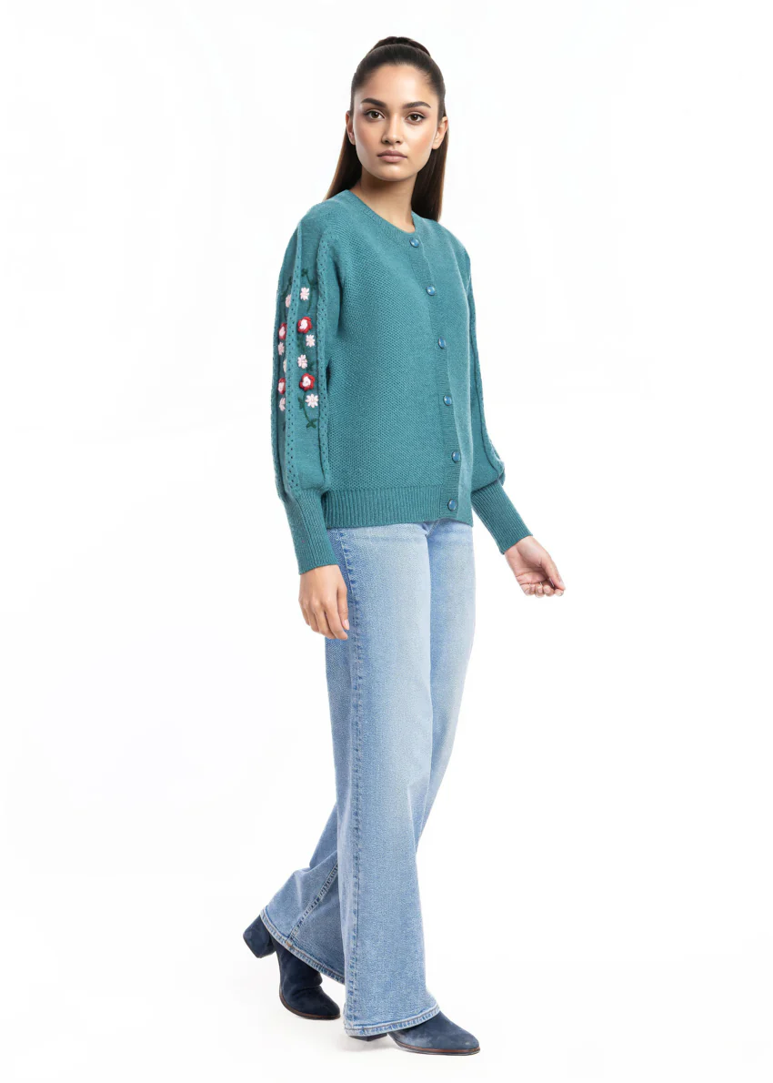 Green-Round Neck Cardigan Full Sleeves Sweater (25Y-002-67) - Image 5