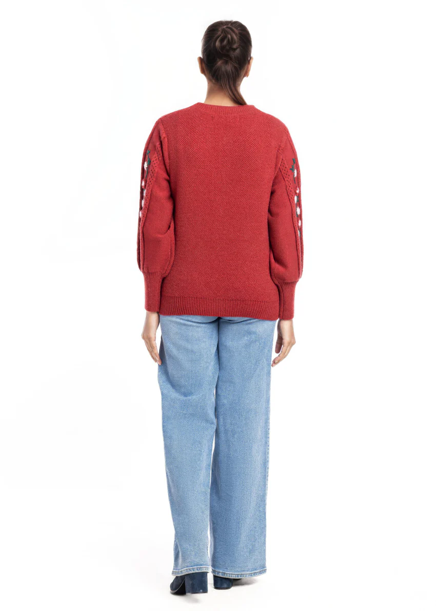 Maroon-Round Neck Cardigan Full Sleeves Sweater (25Y-002-67) - Image 4
