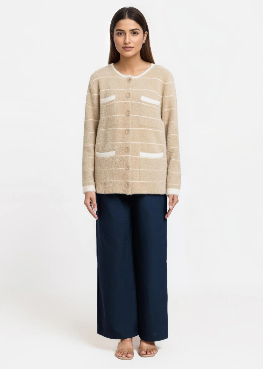 Apricot-Round Neck Full Sleeves Cardigan Sweater (25Y-004-67) - Image 4