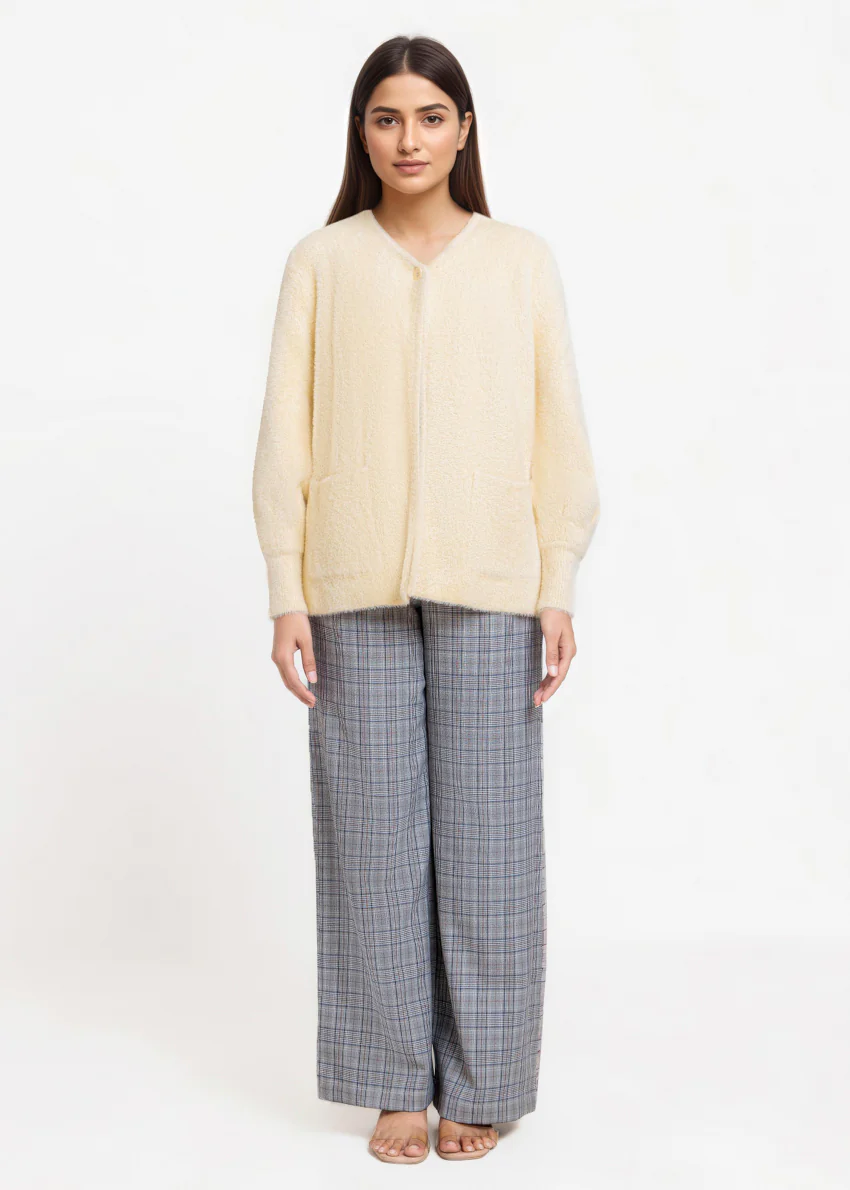 Cream-Round Neck Full Sleeves Cardigan Sweater (25Y-005-67) - Image 3