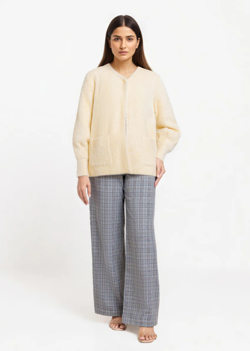 Cream-Round Neck Full Sleeves Cardigan Sweater (25Y-005-67) - Image 4