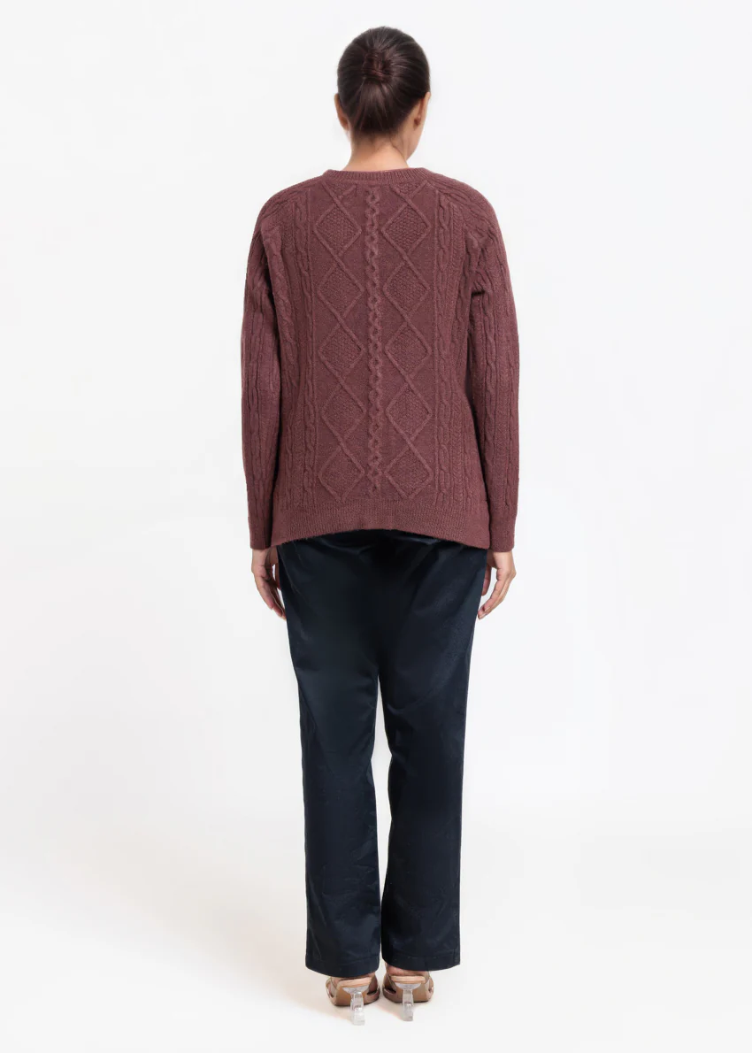 Coffee-Round Neck Full Sleeves Cardigan Sweater (25Y-006-67) - Image 2