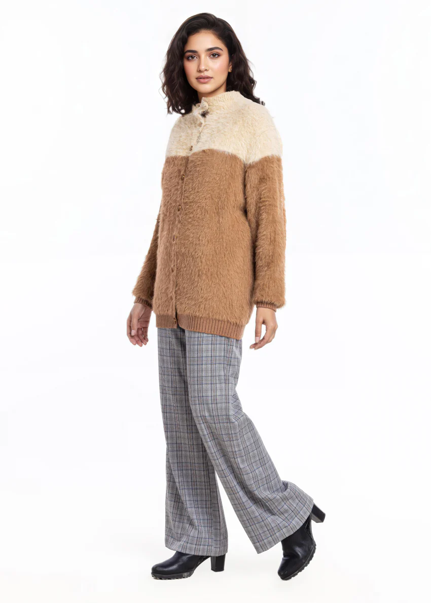 Brown-Round Neck Cardigan Full Sleeves Sweater (25Y-007-67) - Image 3