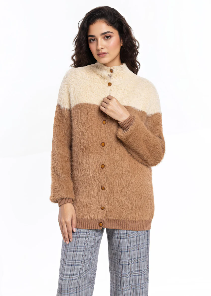 Brown-Round Neck Cardigan Full Sleeves Sweater (25Y-007-67) - Image 4