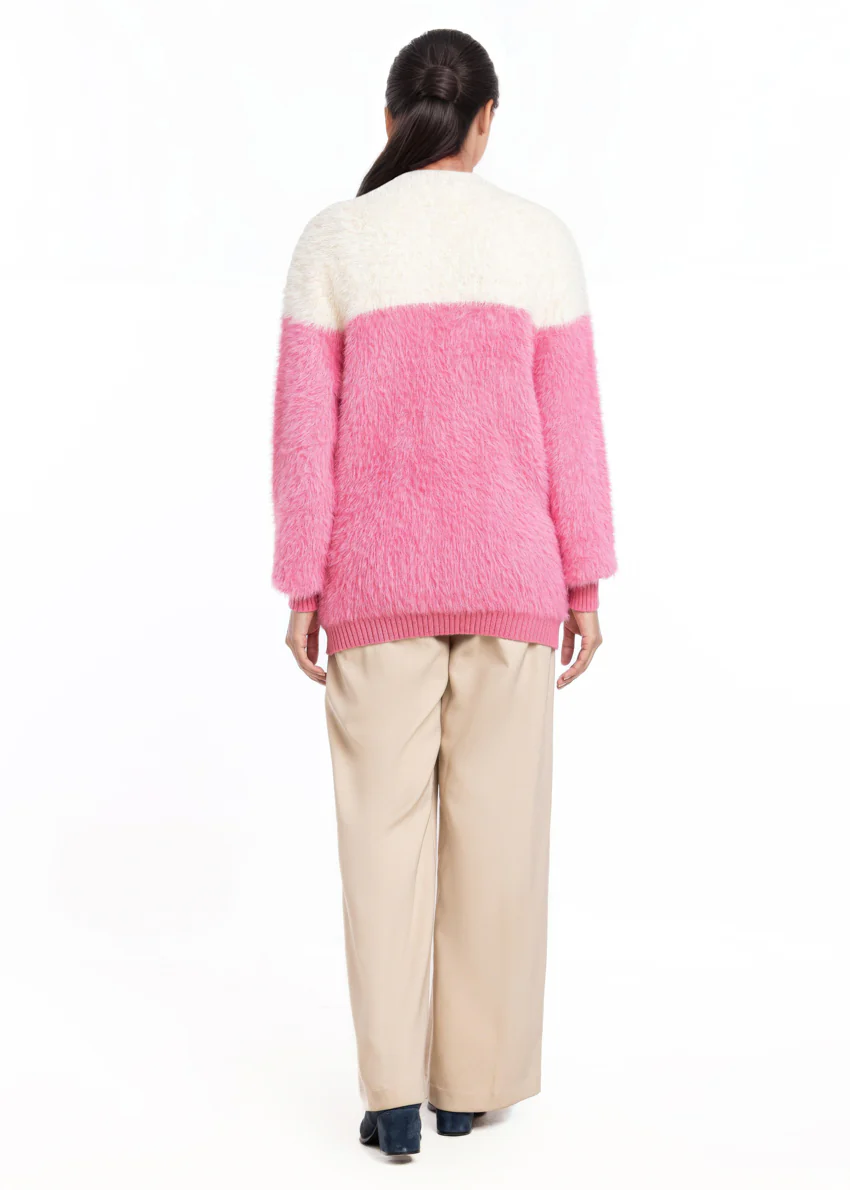 Pink-Round Neck Cardigan Full Sleeves Sweater (25Y-007-67) - Image 2