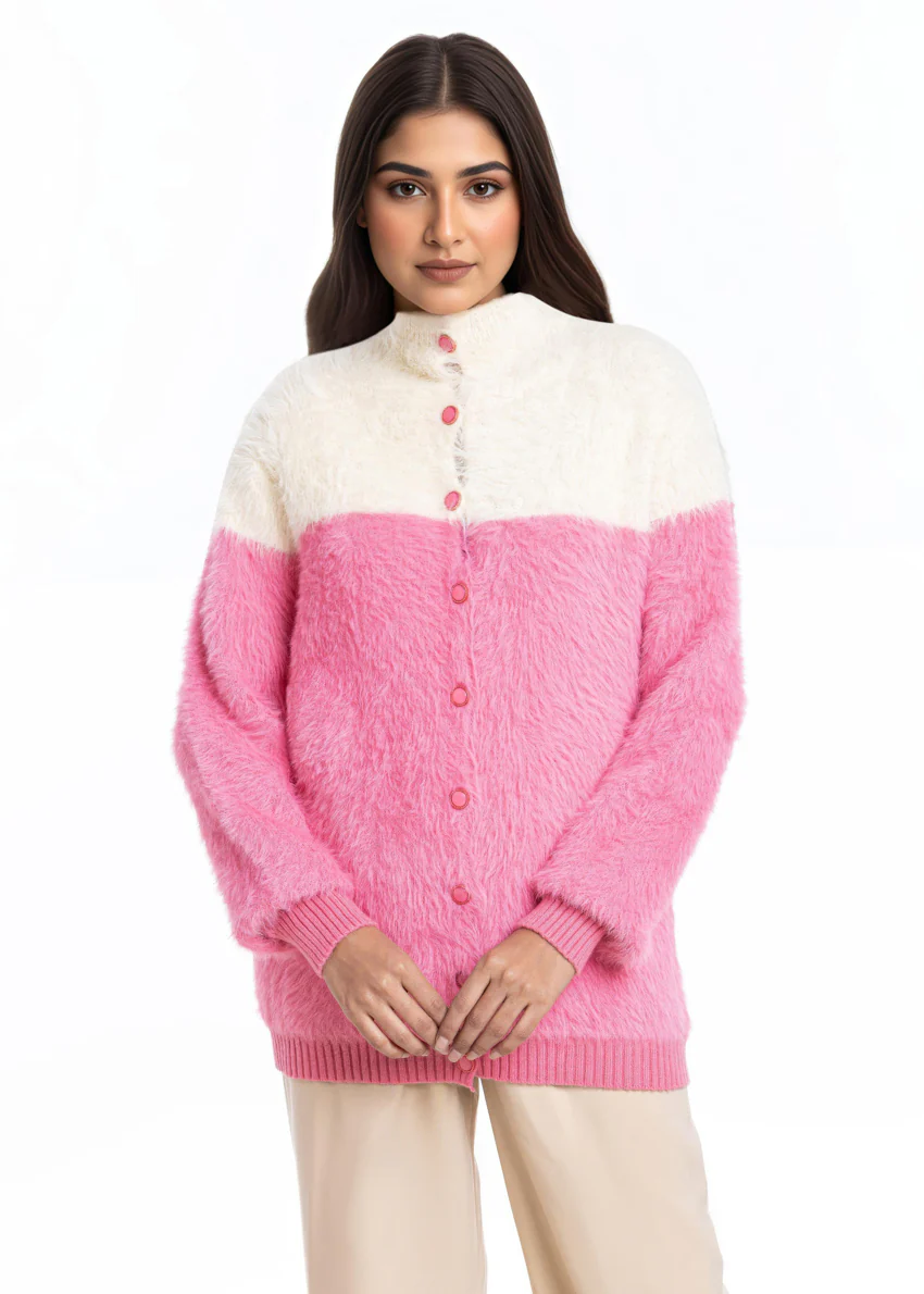 Pink-Round Neck Cardigan Full Sleeves Sweater (25Y-007-67) - Image 3