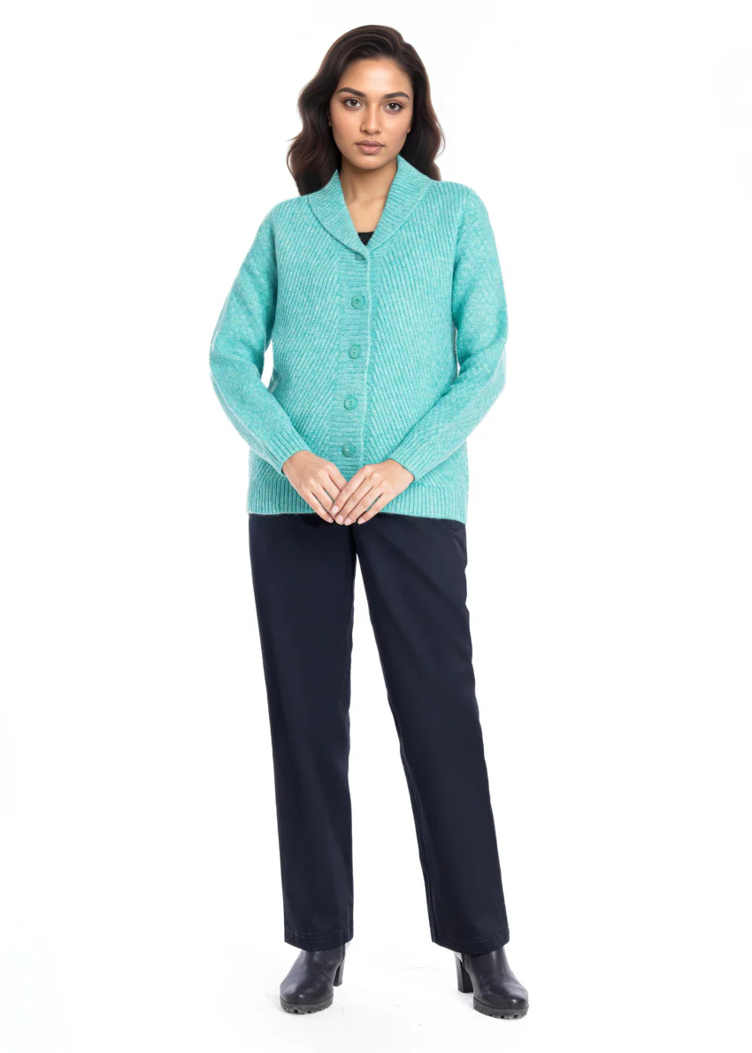 Green-Shawl Collar Full Sleeves Cardigan Sweater (25Y-008-67) - Image 3