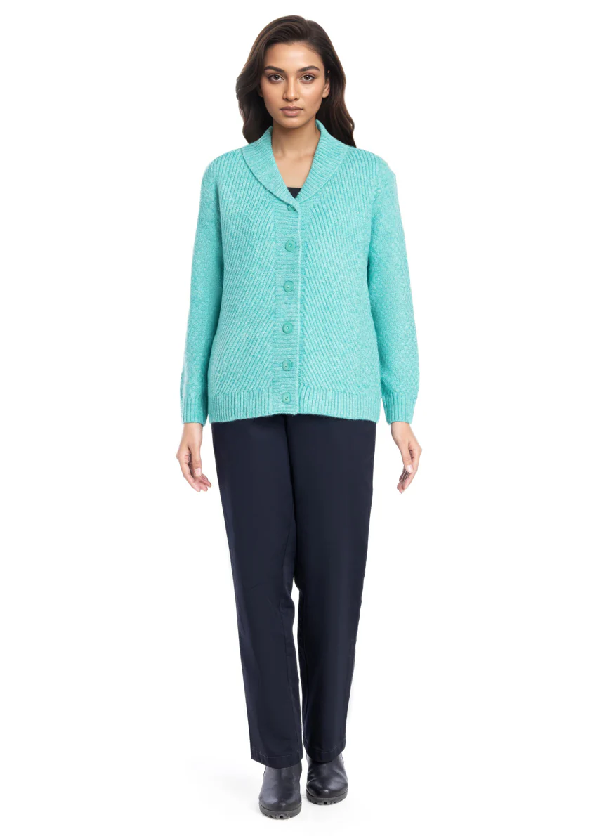 Green-Shawl Collar Full Sleeves Cardigan Sweater (25Y-008-67) - Image 4