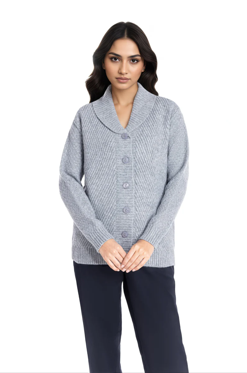 Grey-Shawl Collar Full Sleeves Cardigan Sweater (25Y-008-67) - Image 3