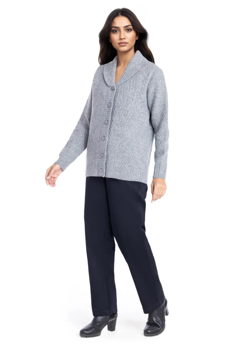 Grey-Shawl Collar Full Sleeves Cardigan Sweater (25Y-008-67) - Image 4