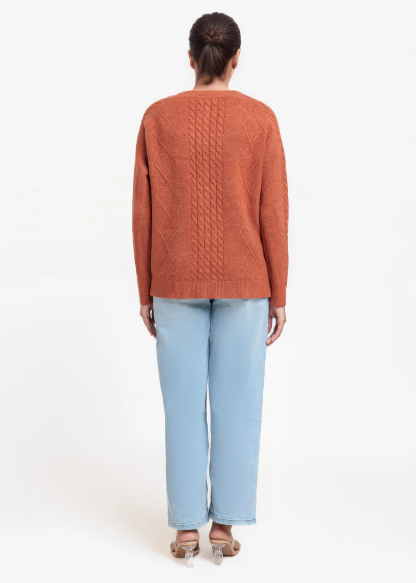 Rust-Round Neck Full Sleeves Cardigan Sweater (25Y-009-67) - Image 2