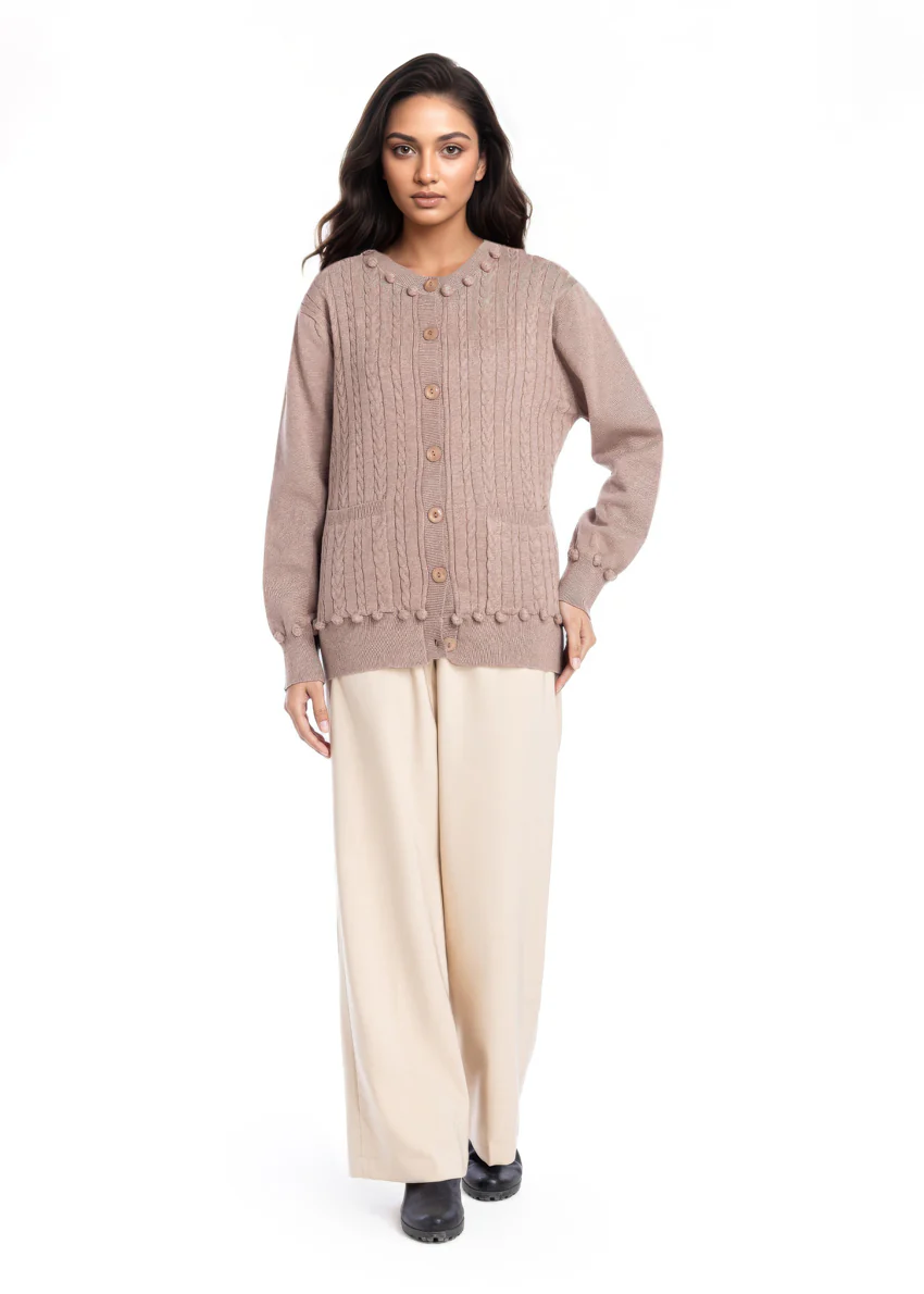 D-Beige-Round Neck Full Sleeves Cardigan Sweater (25Y-010-67) - Image 4