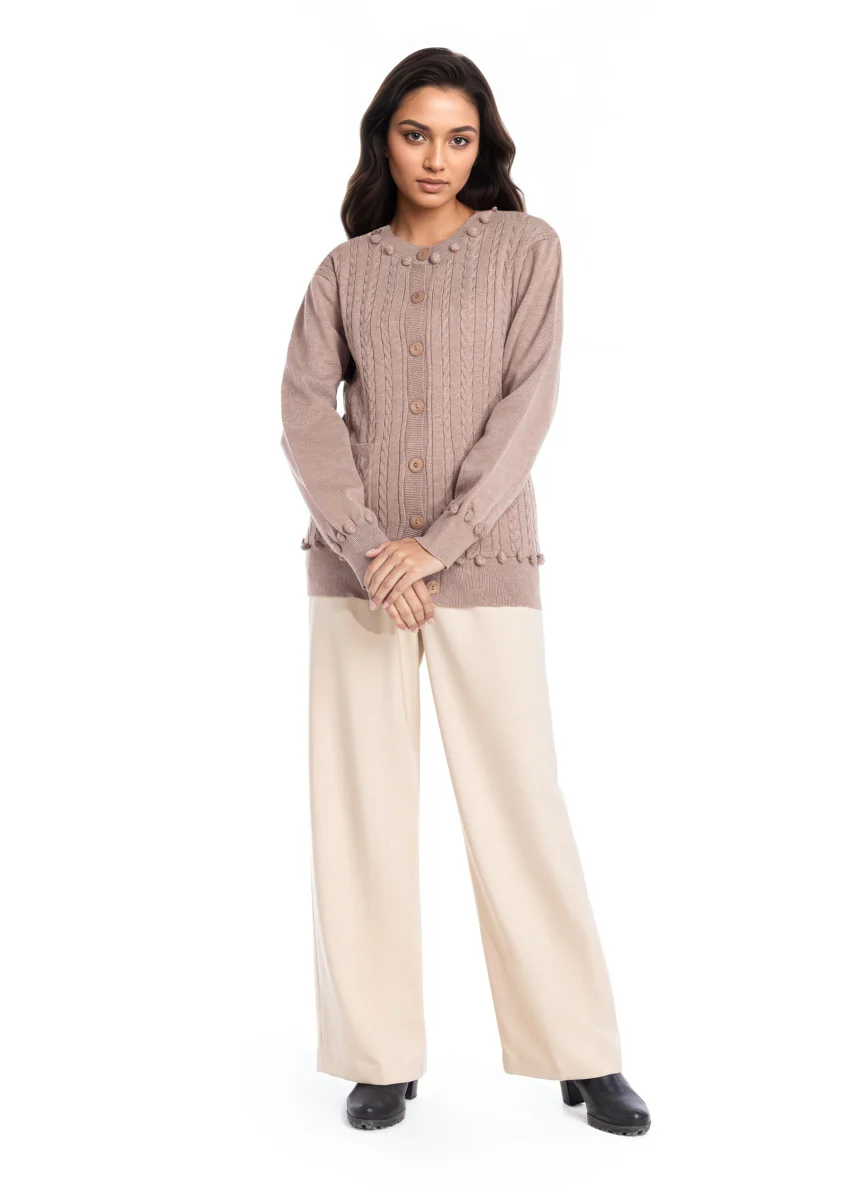 D-Beige-Round Neck Full Sleeves Cardigan Sweater (25Y-010-67) - Image 5