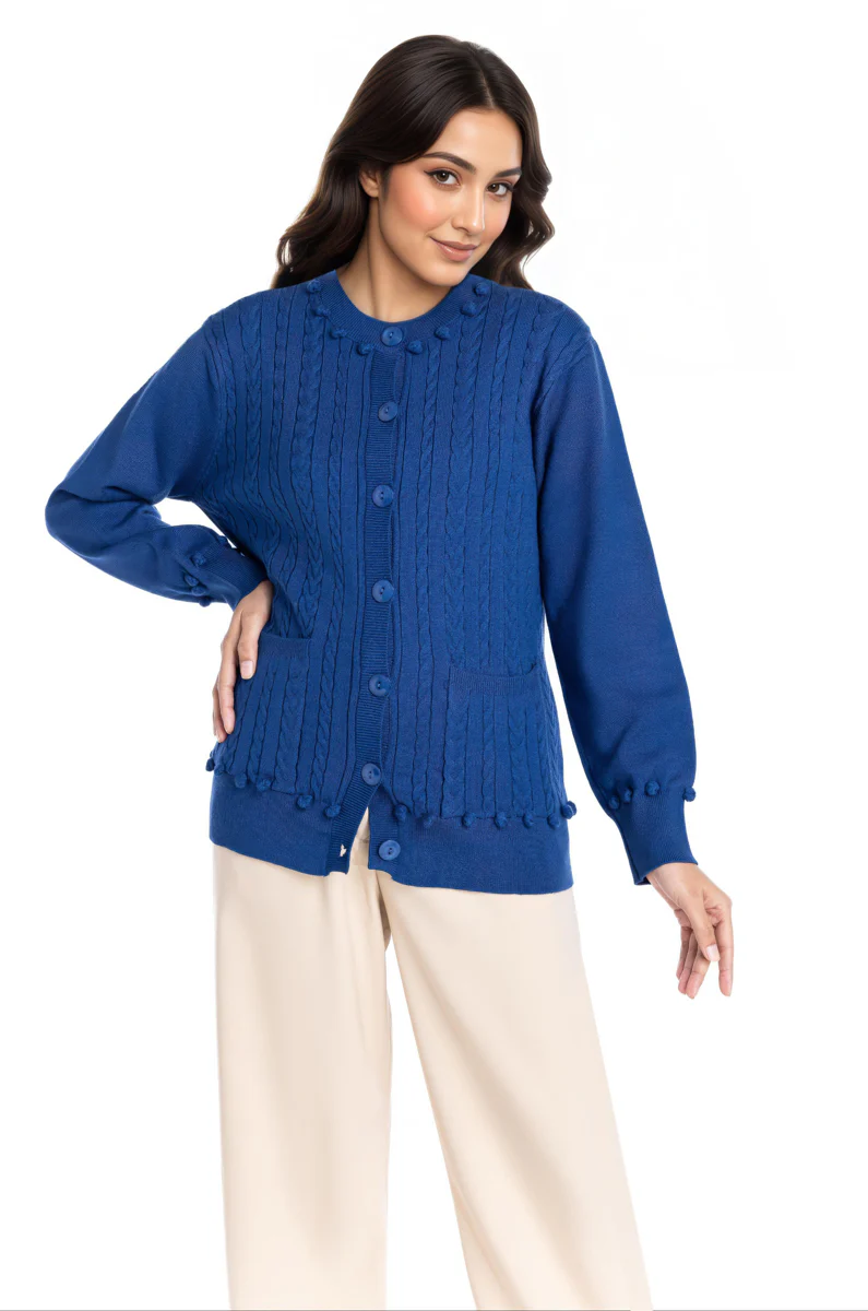 R-Blue-Round Neck Full Sleeves Cardigan Sweater (25Y-010-67) - Image 3