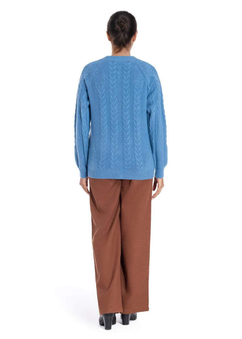 Blue-Round Neck Reglan Sleeves Cardigan Sweater (25Y-011-67) - Image 3