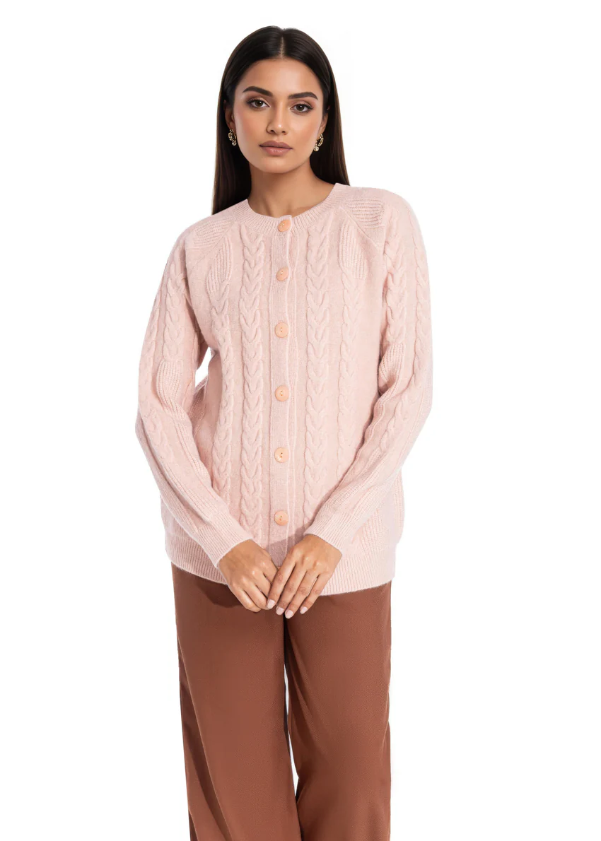 Peach-Round Neck Reglan Sleeves Cardigan Sweater (25Y-011-67) - Image 4
