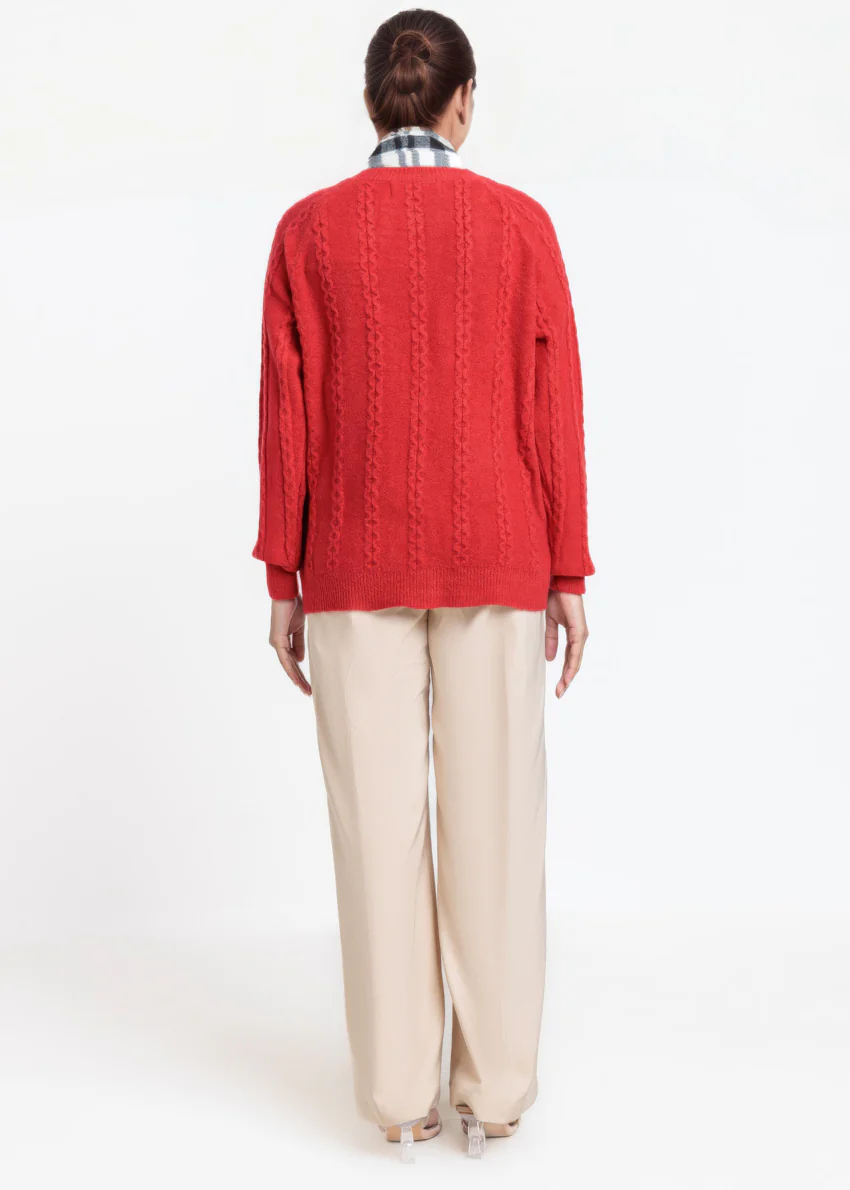 Red-Round Neck Full Sleeves Cardigan Sweater (25Y-012-67) - Image 2