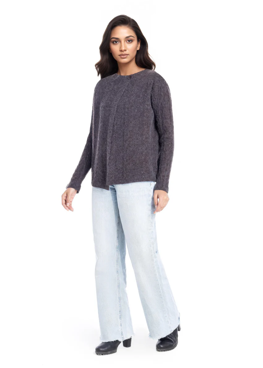 Charcoal-Cardigan Full Sleeves Sweater (25Y-013-67) - Image 3