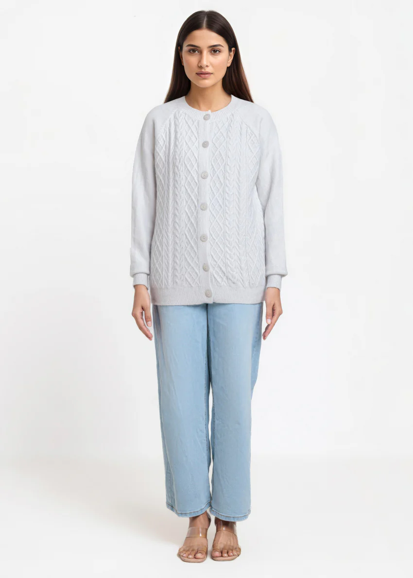 A-Grey-Round Neck Full Sleeves Cardigan Sweater (25Y-014-67) - Image 3