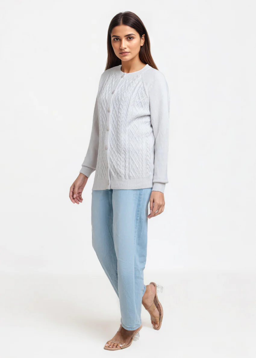 A-Grey-Round Neck Full Sleeves Cardigan Sweater (25Y-014-67) - Image 4