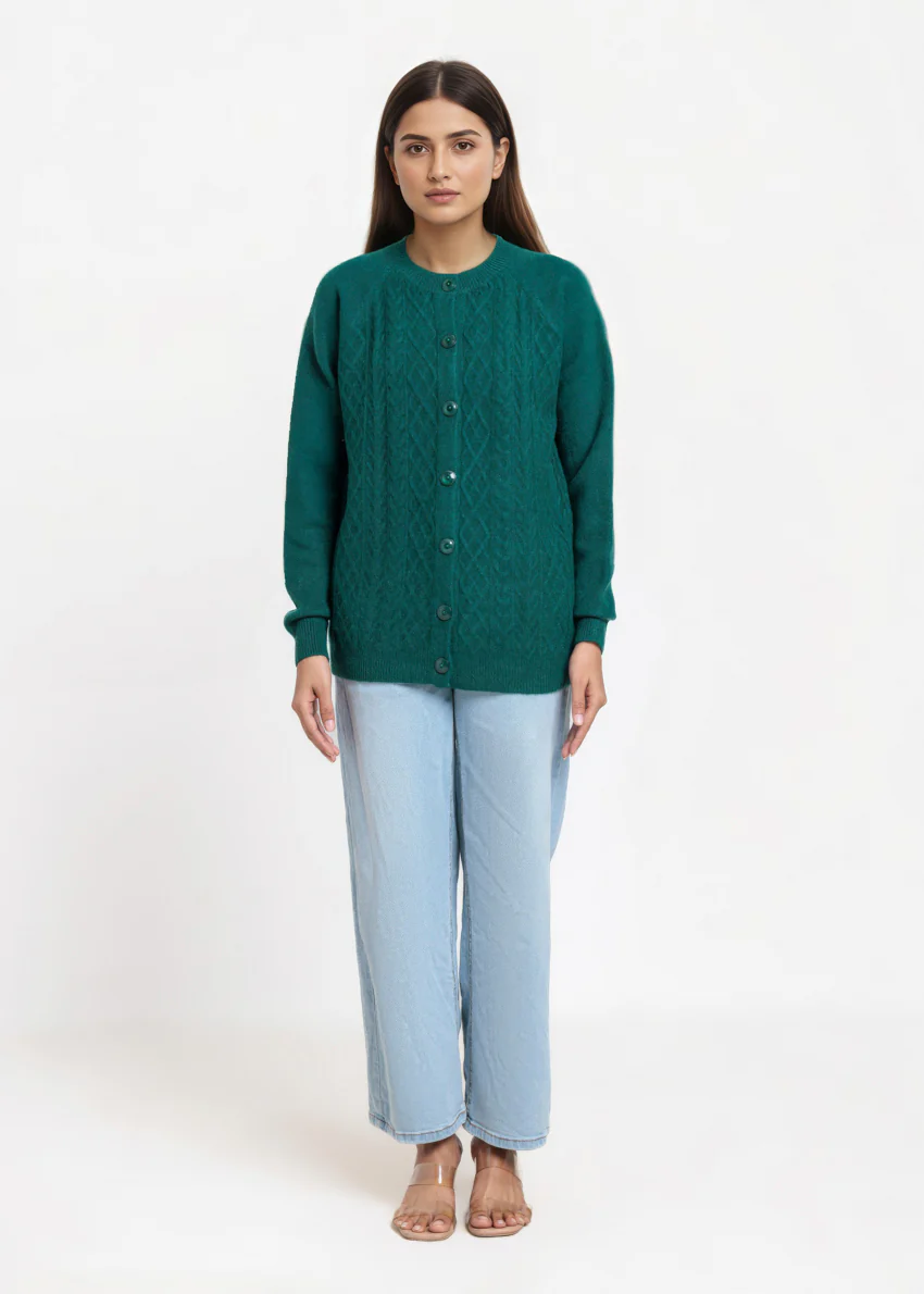 Em-Green-Round Neck Full Sleeves Cardigan Sweater (25Y-014-67) - Image 3
