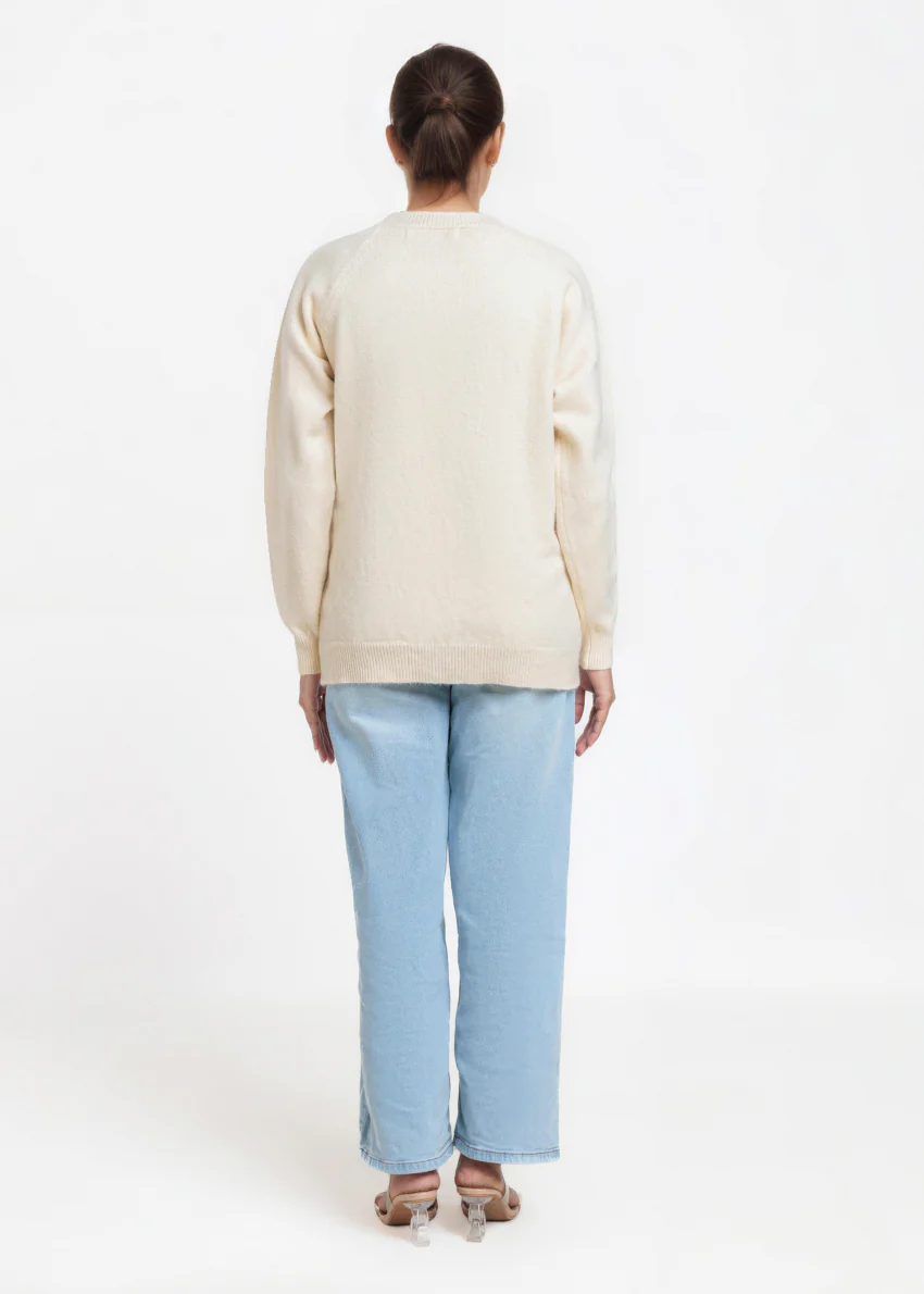 O-White-Round Neck Full Sleeves Cardigan Sweater (25Y-014-67) - Image 2