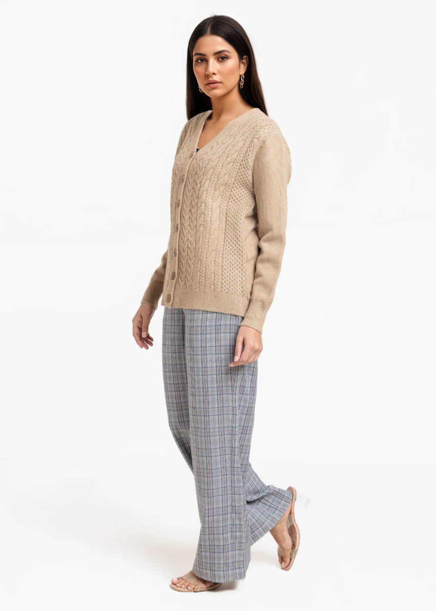 Beige-V-Cardigan Full Sleeves Sweater (25Y-015-67) - Image 3
