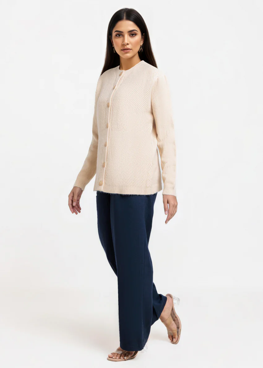 Beige-Round Neck Full Sleeves Cardigan Sweater (25Y-016-67) - Image 4