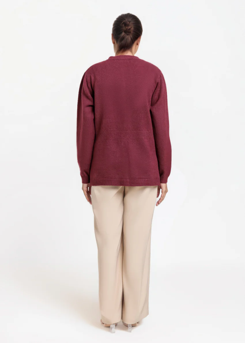 Maroon-Round Neck Full Sleeves Cardigan Sweater (25Y-016-67) - Image 2