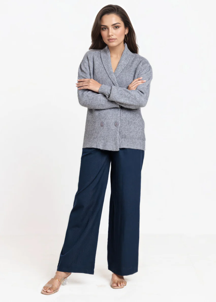 Grey-Shawl Collar Cardigan Full Sleeves Sweater (25Y-018-67) - Image 3
