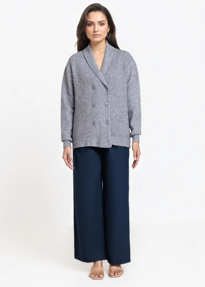 Grey-Shawl Collar Cardigan Full Sleeves Sweater (25Y-018-67) - Image 4