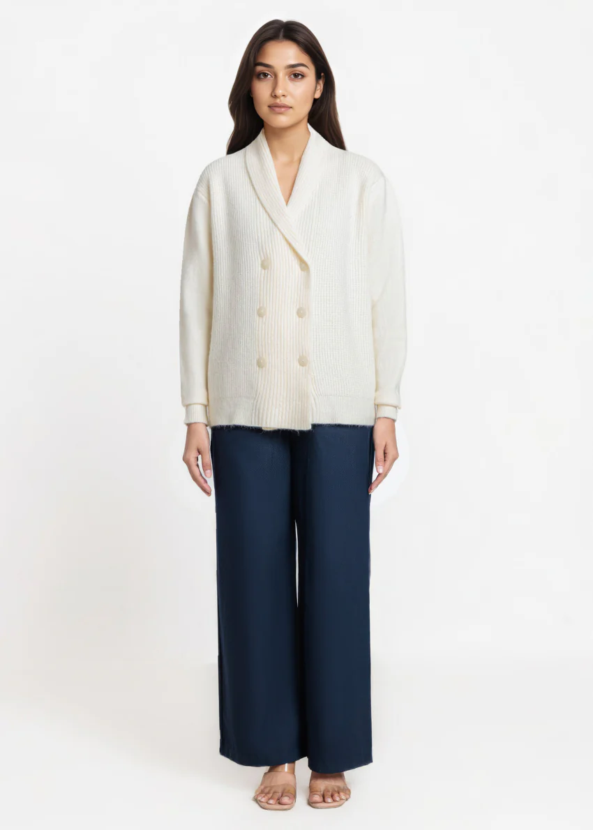 White-Shawl Collar Cardigan Full Sleeves Sweater (25Y-018-67) - Image 4