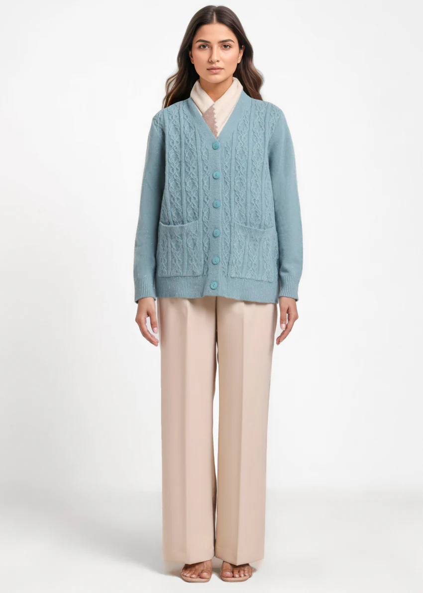 Blue-V-Cardigan Full Sleeves Sweater (25Y-019-67) - Image 3