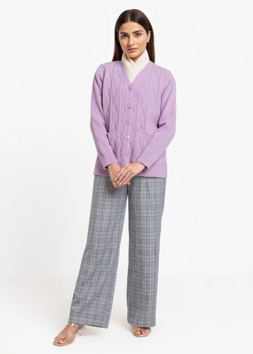 Purple-V-Cardigan Full Sleeves Sweater (25Y-019-67) - Image 3
