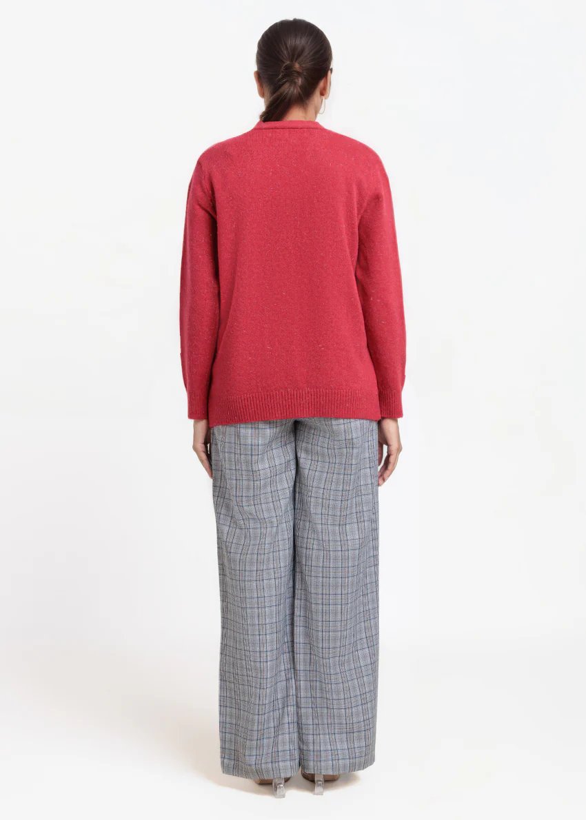 Red-V-Cardigan Full Sleeves Sweater (25Y-019-67) - Image 2