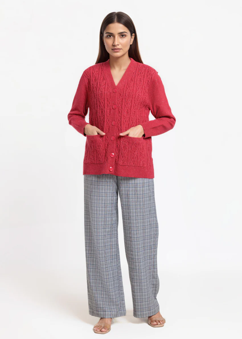 Red-V-Cardigan Full Sleeves Sweater (25Y-019-67) - Image 3
