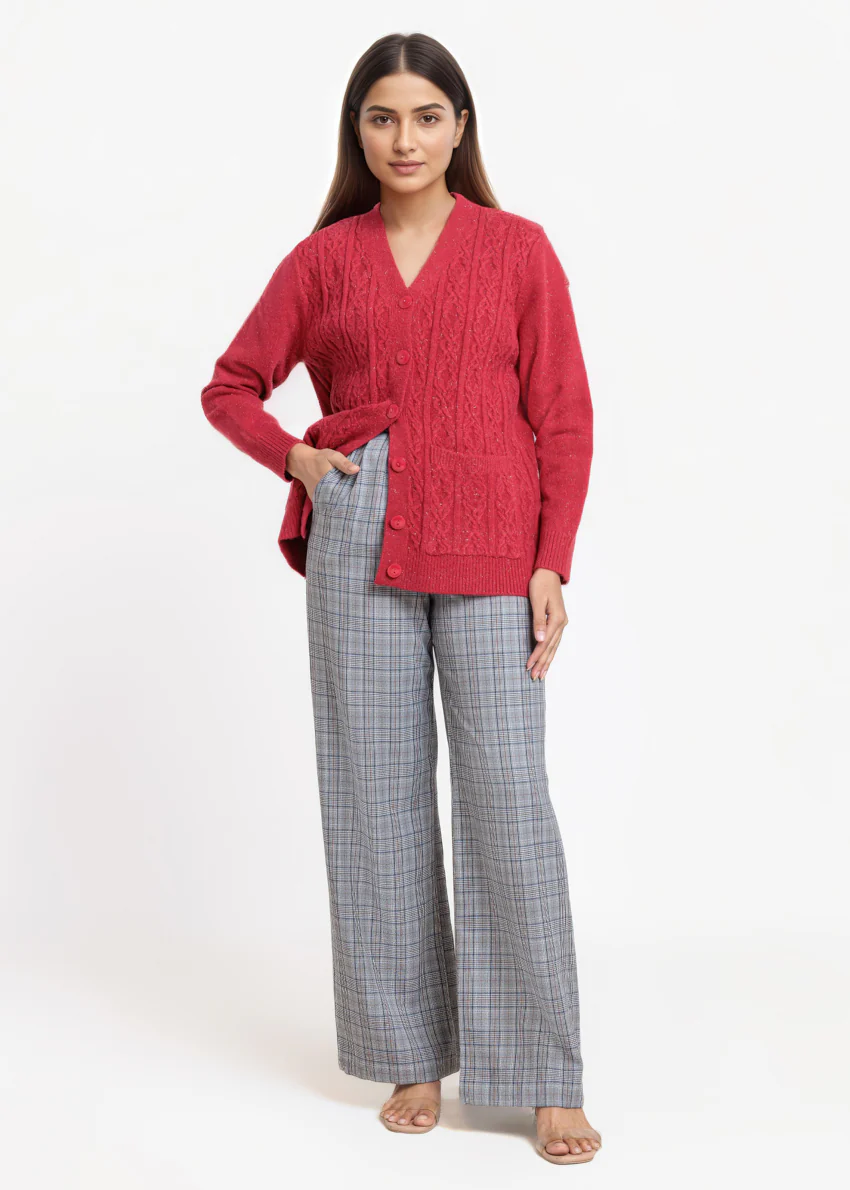 Red-V-Cardigan Full Sleeves Sweater (25Y-019-67) - Image 4