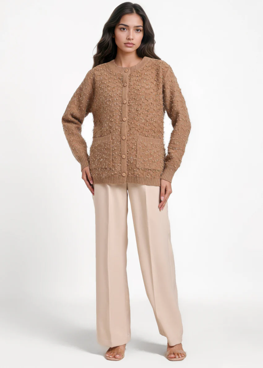 Khaki-Round Neck Full Sleeves Cardigan Sweater (25Y-021-67) - Image 3