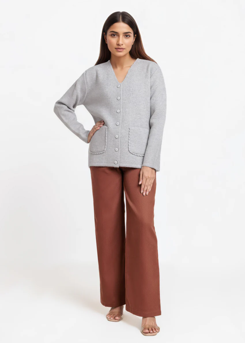 A-Grey-V-Cardigan Full Sleeves Sweater (25Y-022-67) - Image 3