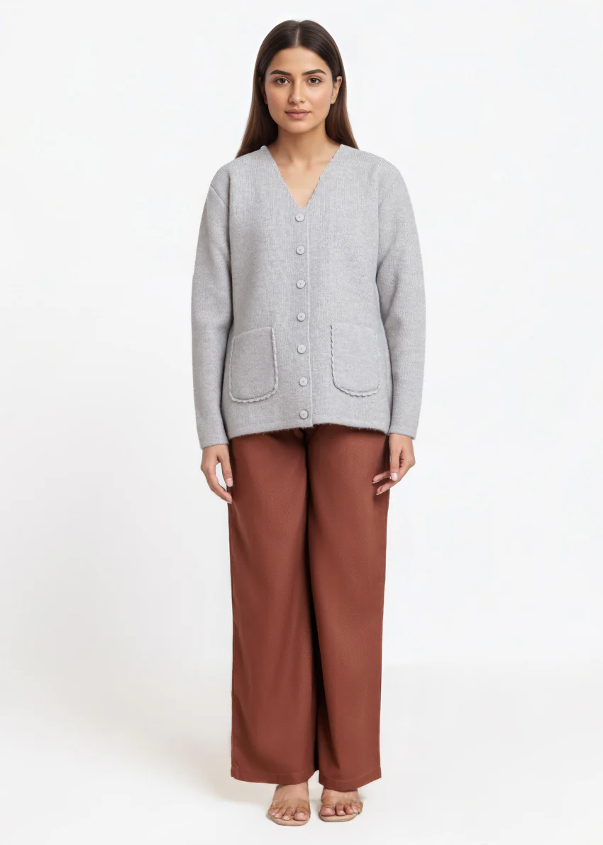 A-Grey-V-Cardigan Full Sleeves Sweater (25Y-022-67) - Image 4