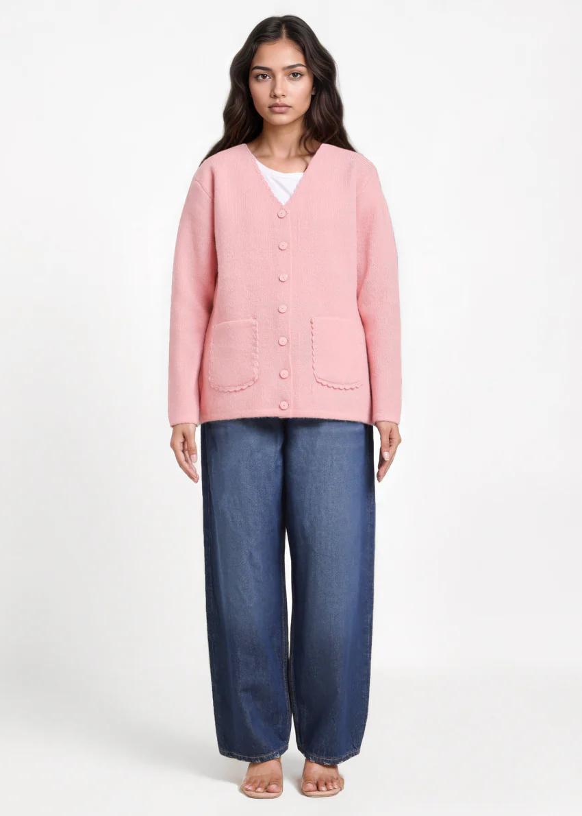 Pink-V-Cardigan Full Sleeves Sweater (25Y-022-67) - Image 3