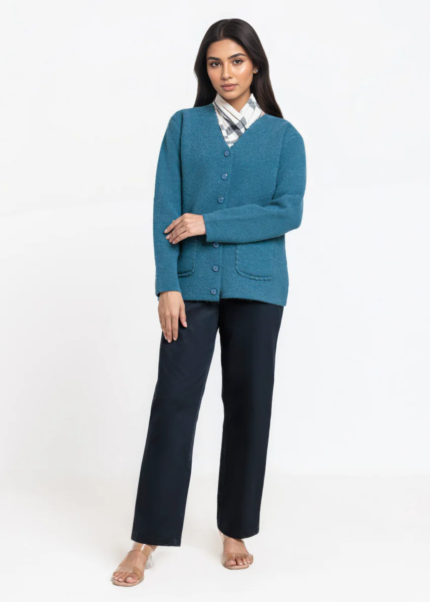 Teal-V-Cardigan Full Sleeves Sweater (25Y-022-67) - Image 3