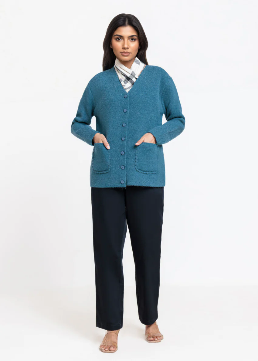 Teal-V-Cardigan Full Sleeves Sweater (25Y-022-67) - Image 4