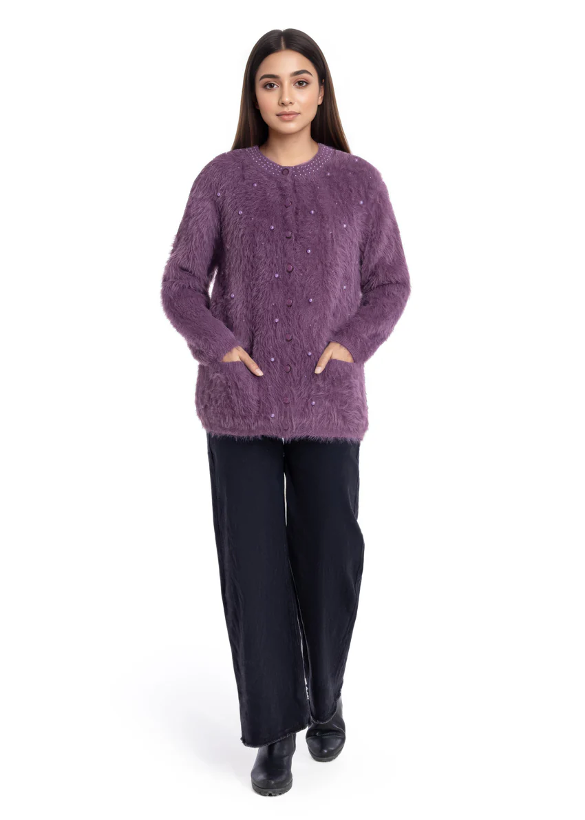 Purple-Round Neck Full Sleeves Cardigan Sweater (25Y-023-67) - Image 2