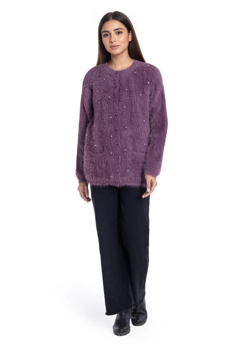 Purple-Round Neck Full Sleeves Cardigan Sweater (25Y-023-67) - Image 4